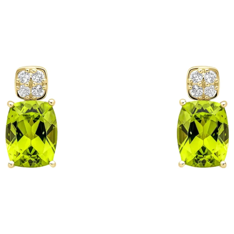 Elements Gold GE2512G Cushion Cut and Cluster Peridot Earrings in 9ct Gold sold by H.S. Johnson