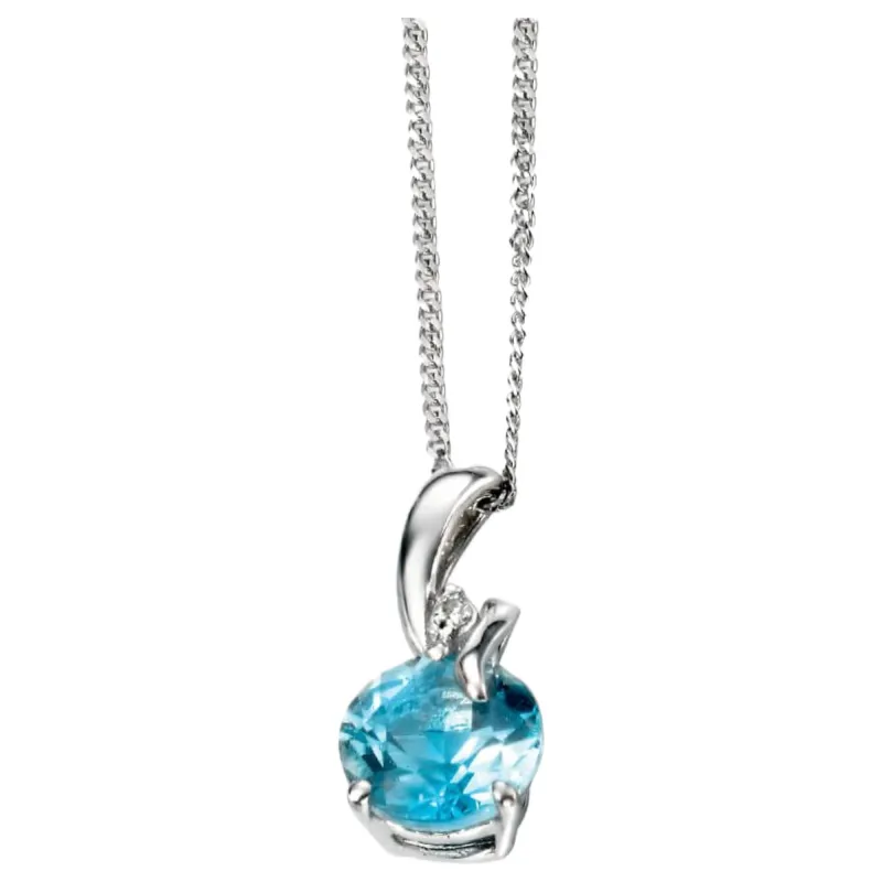 Elements Gold GP969T Blue Topaz Drop Pendant With Diamond Set Bale in 9ct White Gold sold by H.S. Johnson
