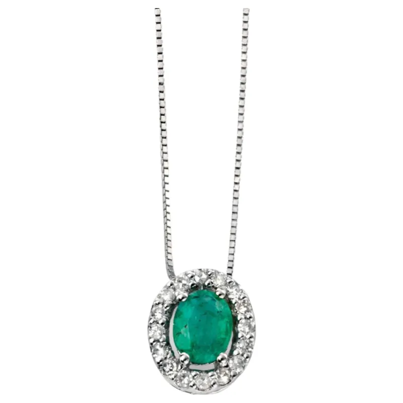 Elements Gold GP928G Precious Stone Pendant Diamond Cluster Surround in 9ct White Gold sold by H.S. Johnson