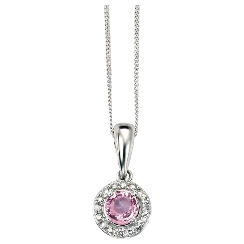 Elements Gold GP882P Pink Sapphire Pendant With Diamond Surround in 9ct Gold sold by H.S. Johnson