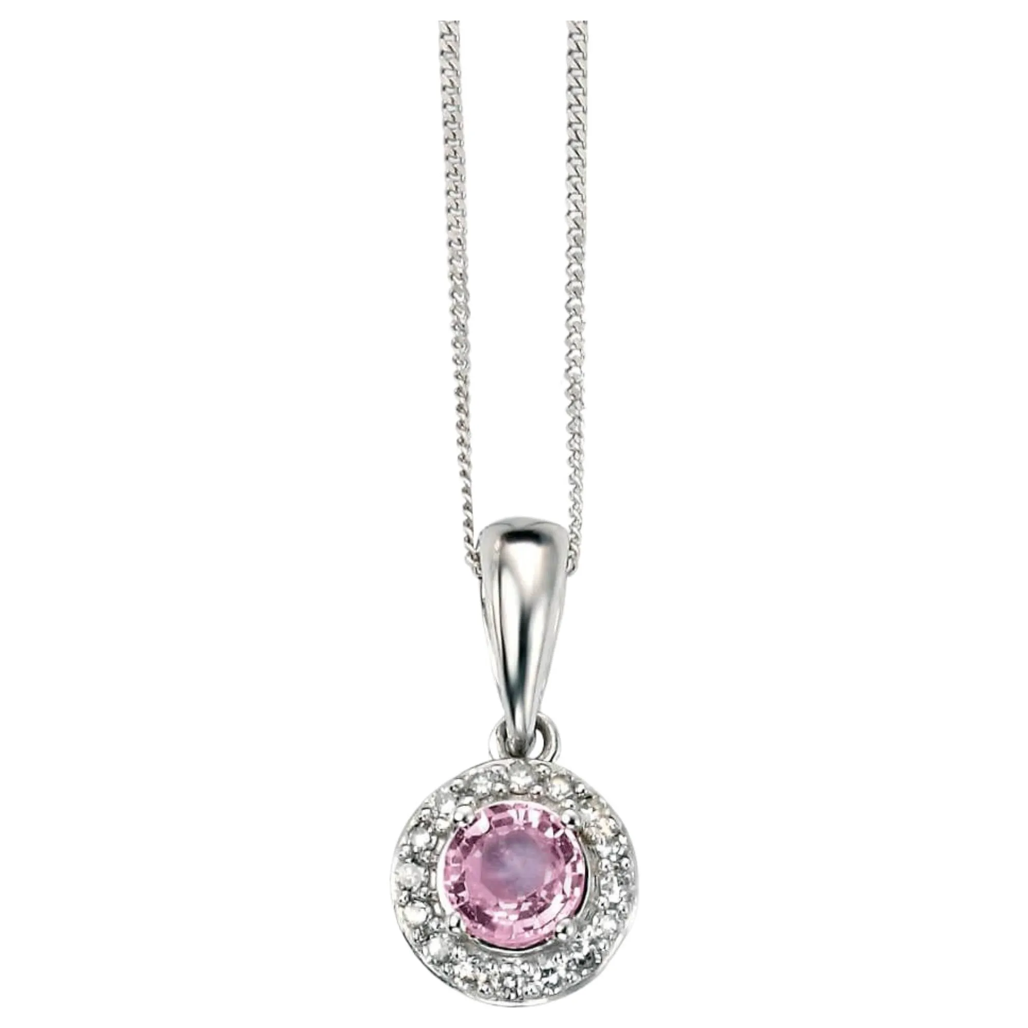 Elements Gold GP882P Pink Sapphire Pendant With Diamond Surround in 9ct Gold sold by H.S. Johnson