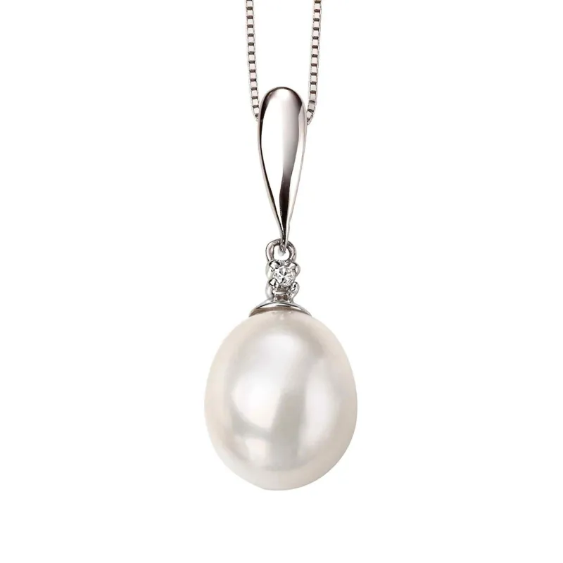 Elements Gold GP2018W Freshwater Pearl and Diamond Drop Pendant sold by H.S. Johnson