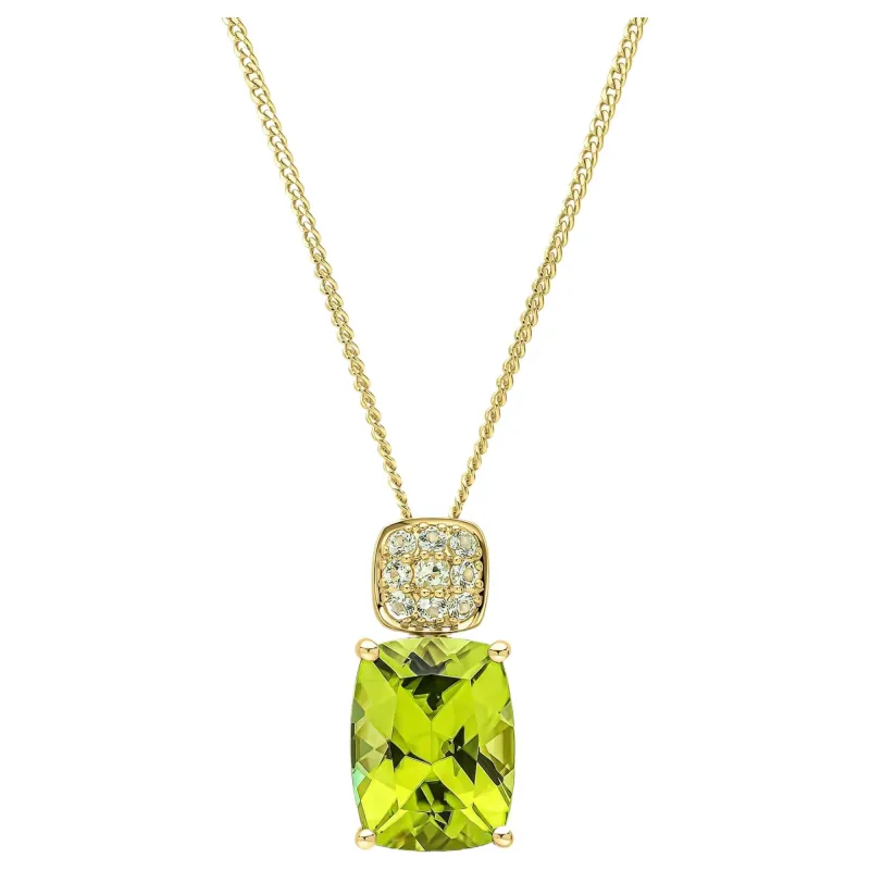 Elements Gold GP2382G Cushion Cut and Cluster Peridot Pendant in 9ct Gold sold by H.S. Johnson