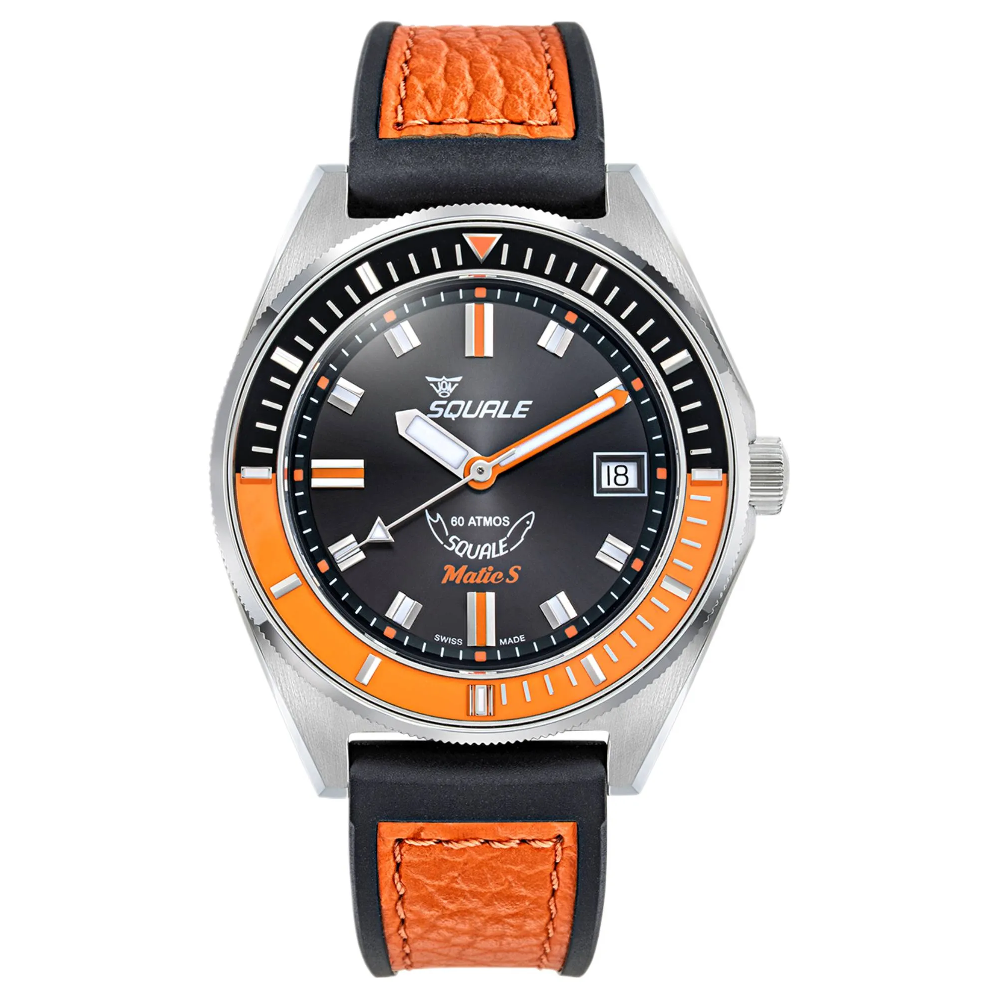 Squale MATICBKOBK.RLOR Matic S Orange/Black HydroLeather Watch sold by H.S. Johnson