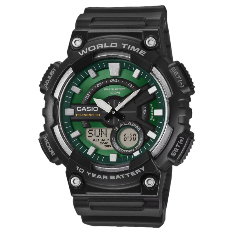 Casio AEQ-110W-3A2VEF Green Face Series Quartz Watch made by Casio