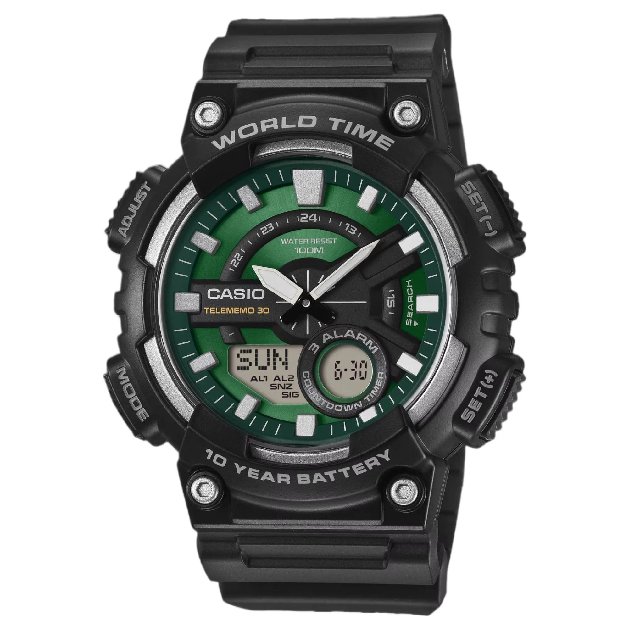 Casio AEQ-110W-3A2VEF Green Face Series Quartz Watch sold by H.S. Johnson