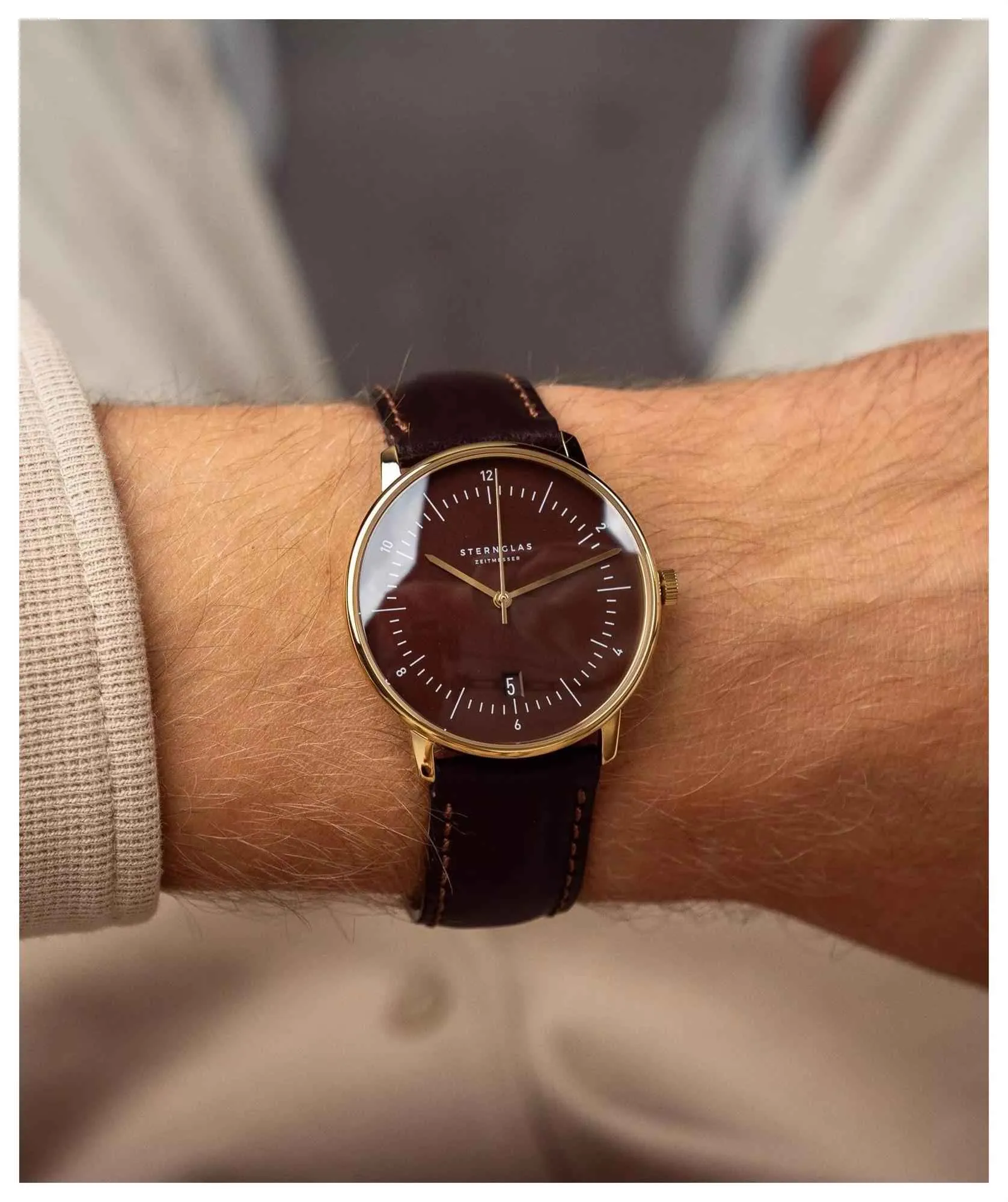 Sternglas S01-NAE21-BR01 Men's Naos Leather Strap Watch sold by H.S. Johnson product image thumbnail 3