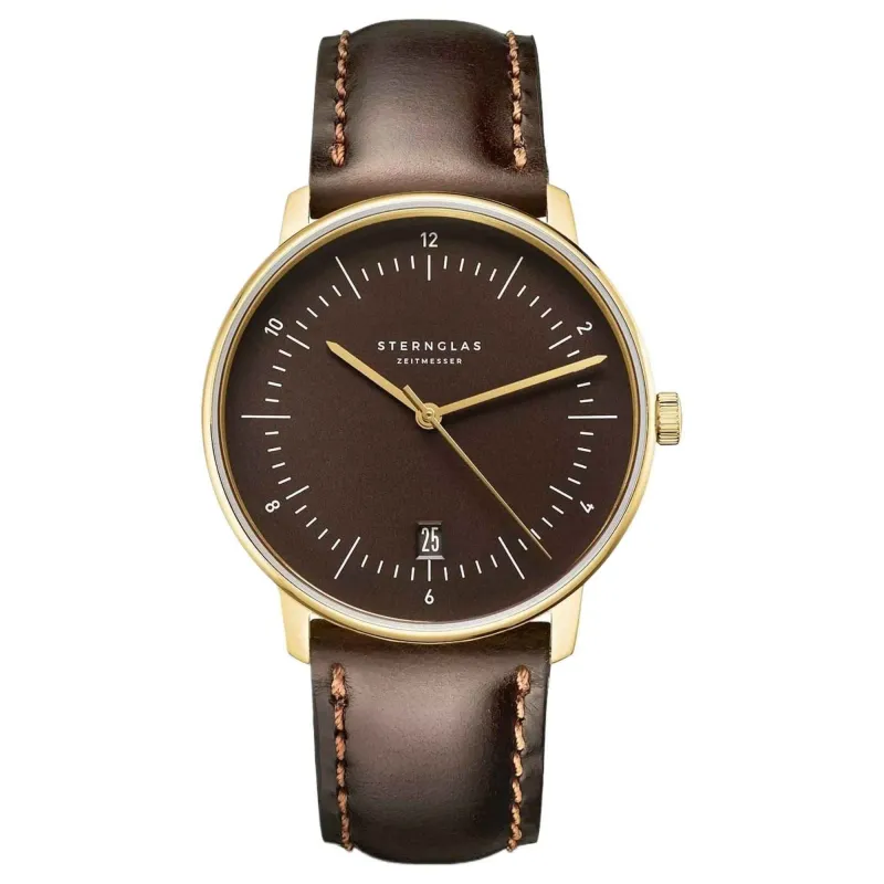 Sternglas S01-NAE21-BR01 Men's Naos Leather Strap Watch made by H.S. Johnson