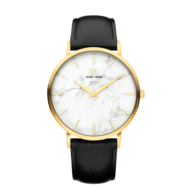 Danish Design IQ51Q1217 Shanghai Gold White Marble Black Large Watch made by H.S. Johnson