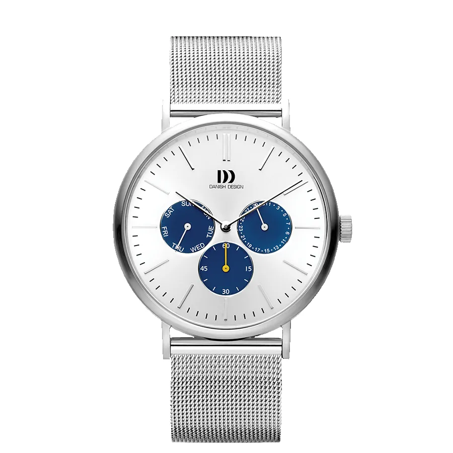 Danish Design IQ62Q1233 Hong Kong Day/Date Silver Blue Mesh Watch sold by H.S. Johnson