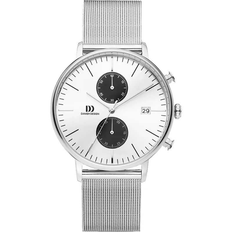 Danish Design IQ74Q975 Koltur Chrono Silver Black Eyes Mesh Watch made by H.S. Johnson