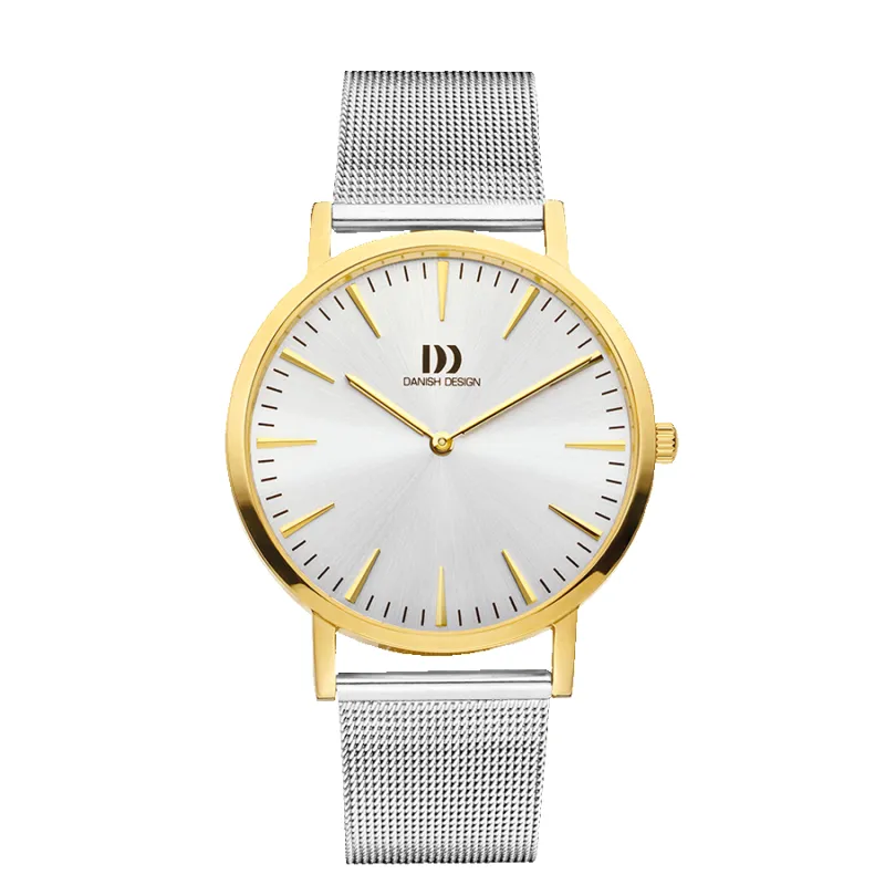 Danish Design IQ65Q1235 London Silver Two-Tone Large Mesh Watch made by H.S. Johnson