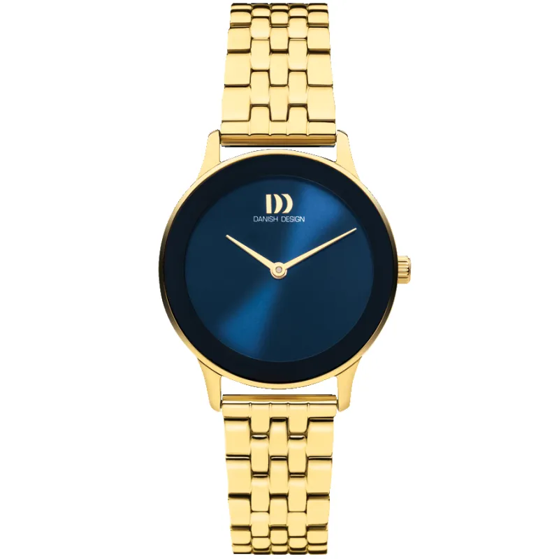Danish Design IV96Q1288 Nostalgi 1988 Gold Blue Link Watch made by H.S. Johnson