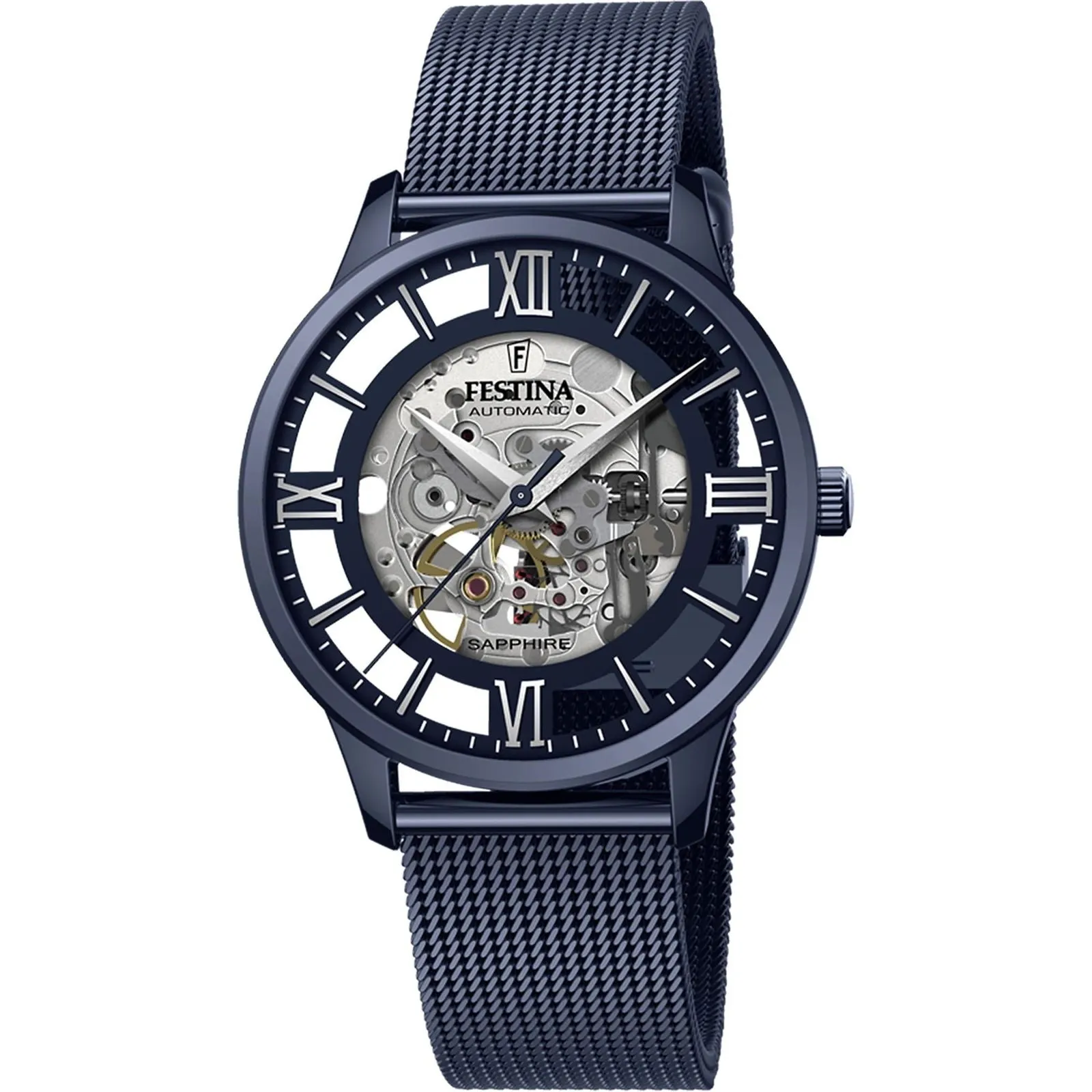 Festina F20574/1 Men's Blue Skeleton Dial With Mesh Strap Watch sold by H.S. Johnson