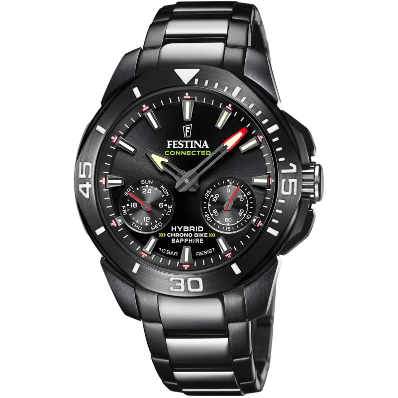 Festina F20648/1 Men's Connected Chrono Bike Black Steel Bracelet Watch sold by H.S. Johnson