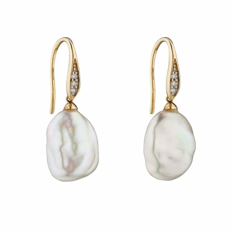 Elements Gold GE2290W Keshi Pearl Earrings with Diamond Set Hook sold by H.S. Johnson