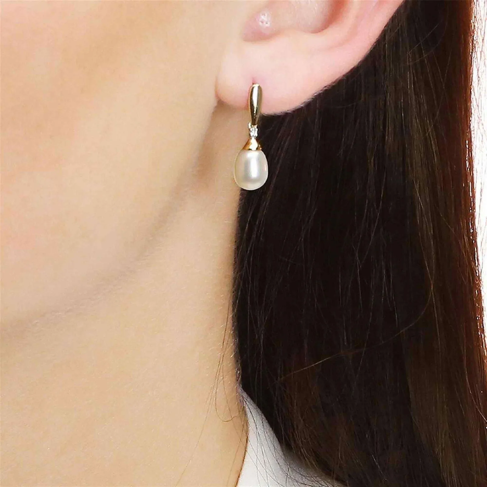Elements Gold GE780W Freshwater Pearl and Diamond Drop Earrings sold by H.S. Johnson product image thumbnail 2
