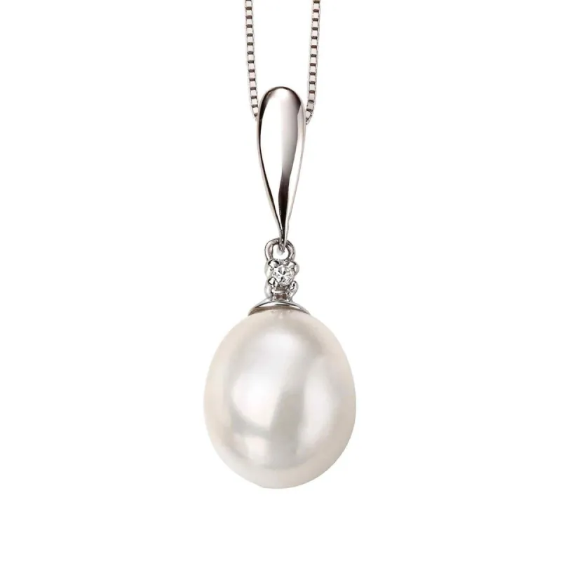 Elements Gold GP2018W Freshwater Pearl and Diamond Drop Pendant Only sold by H.S. Johnson