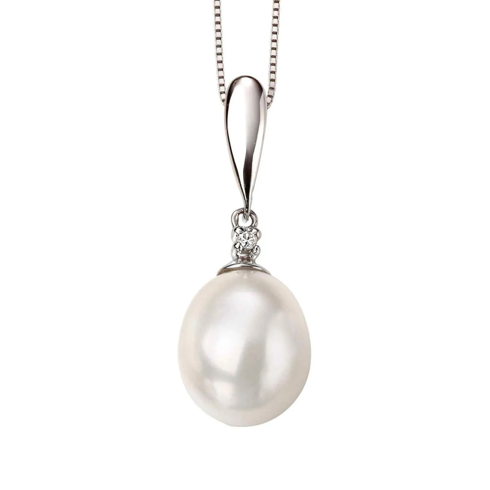 Elements Gold GP2018W Freshwater Pearl and Diamond Drop Pendant Only sold by H.S. Johnson
