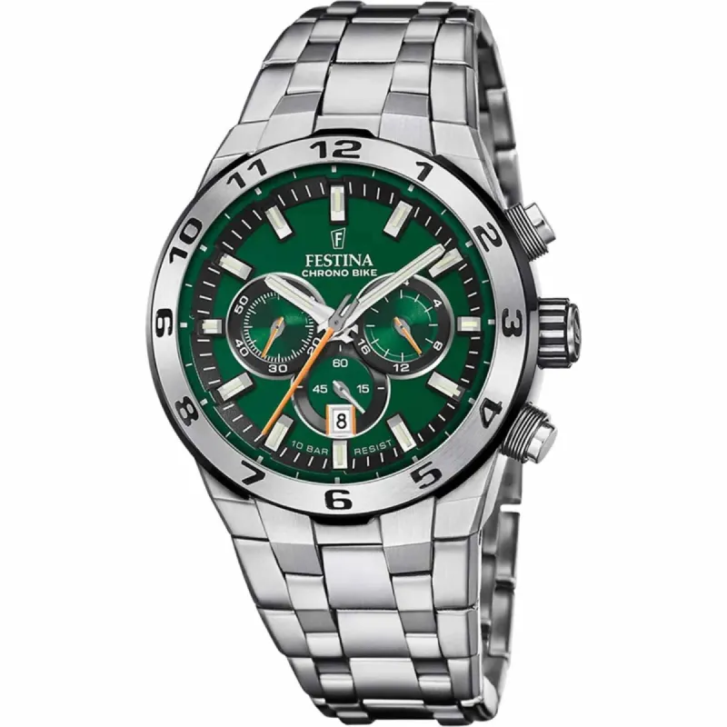 Festina F20670/2 Men's Green Chrono Bike Steel Bracelet Wristwatch sold by H.S. Johnson