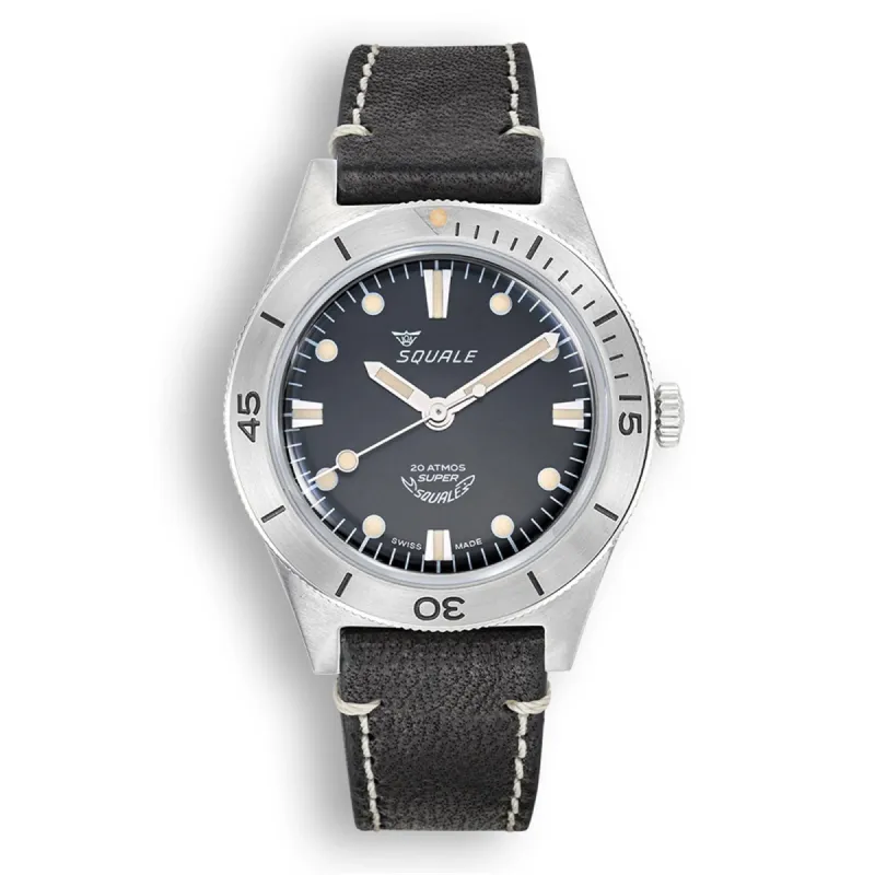 Squale SUPERSSBK.PN Sunray Black Leather Wristwatch sold by H.S. Johnson