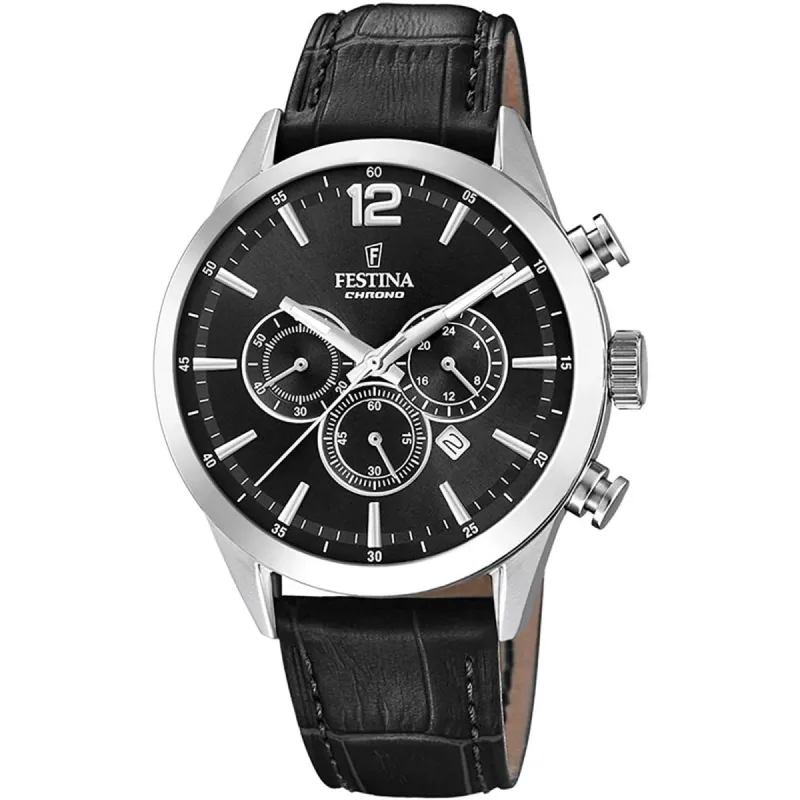Festina F20542/5 Men's Chronograph Black Leather Strap Wristwatch sold by H.S. Johnson