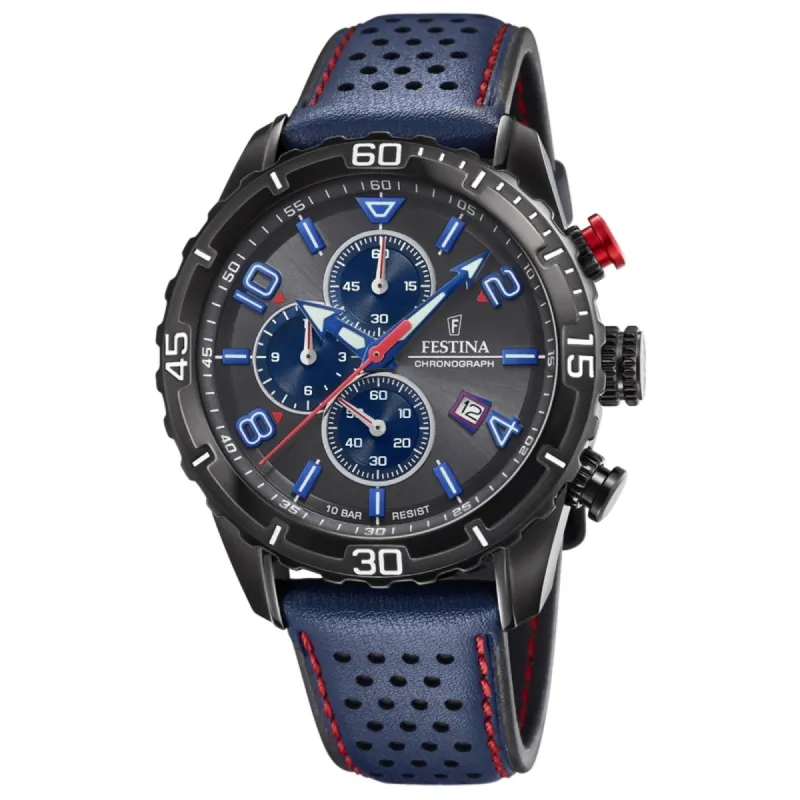 Festina F20519/3 Men's Chronograph Grey Dial Blue Leather Strap Wristwatch sold by H.S. Johnson
