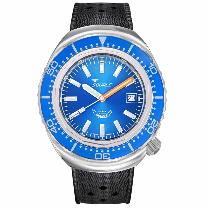 Squale 2002.SS.BL.BL.HT Blue Dial Black Rubber Watch sold by H.S. Johnson