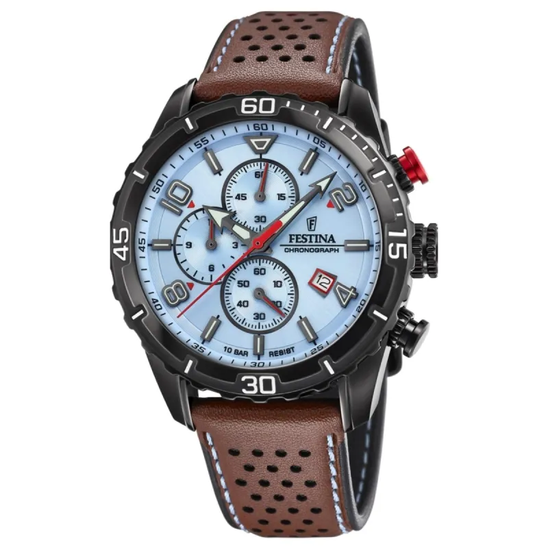 Festina F20519/1 Men's Chronograph Blue Dial Brown Leather Strap Wristwatch sold by H.S. Johnson