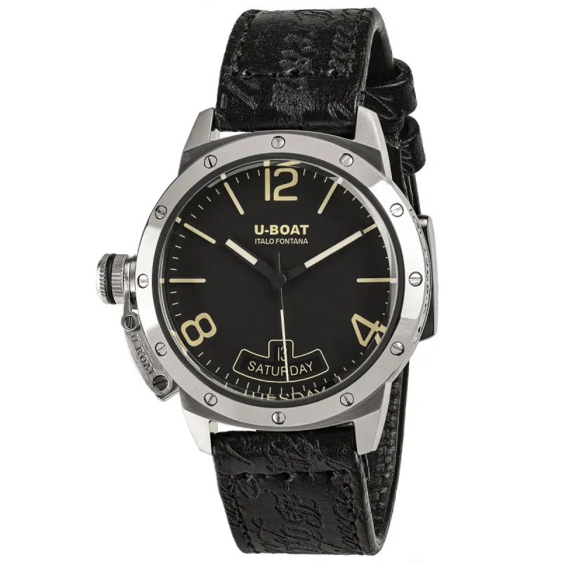 U-Boat 8890 Classico 40 Vintage Bezel Screws Black Strap Wristwatch sold by H.S. Johnson