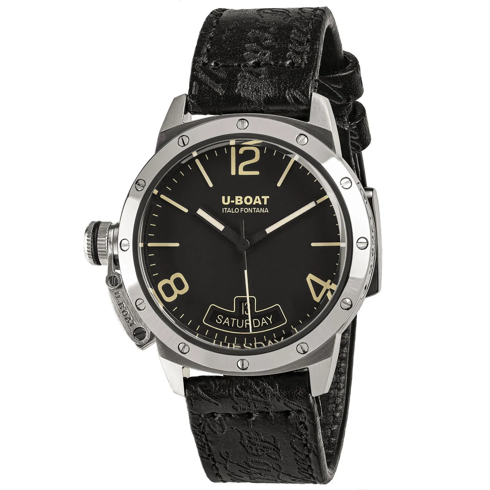 U-Boat 8890 Classico 40 Vintage Bezel Screws Black Strap Wristwatch sold by H.S. Johnson