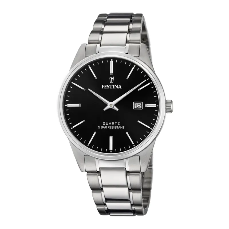 Festina F20511/4 Men's Black Dial Silver Tone Bracelet Wristwatch sold by H.S. Johnson
