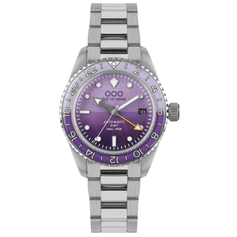 Out Of Order 001-25.LA.BAND.SS Men's Dark Violet Auto Ultra Brushed GMT Watch sold by H.S. Johnson
