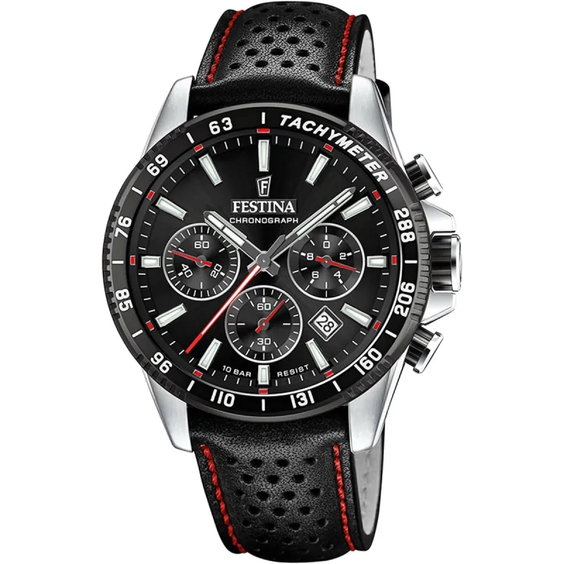 Festina F20561/4 Men's Black Dial And Leather Strap Wristwatch sold by H.S. Johnson