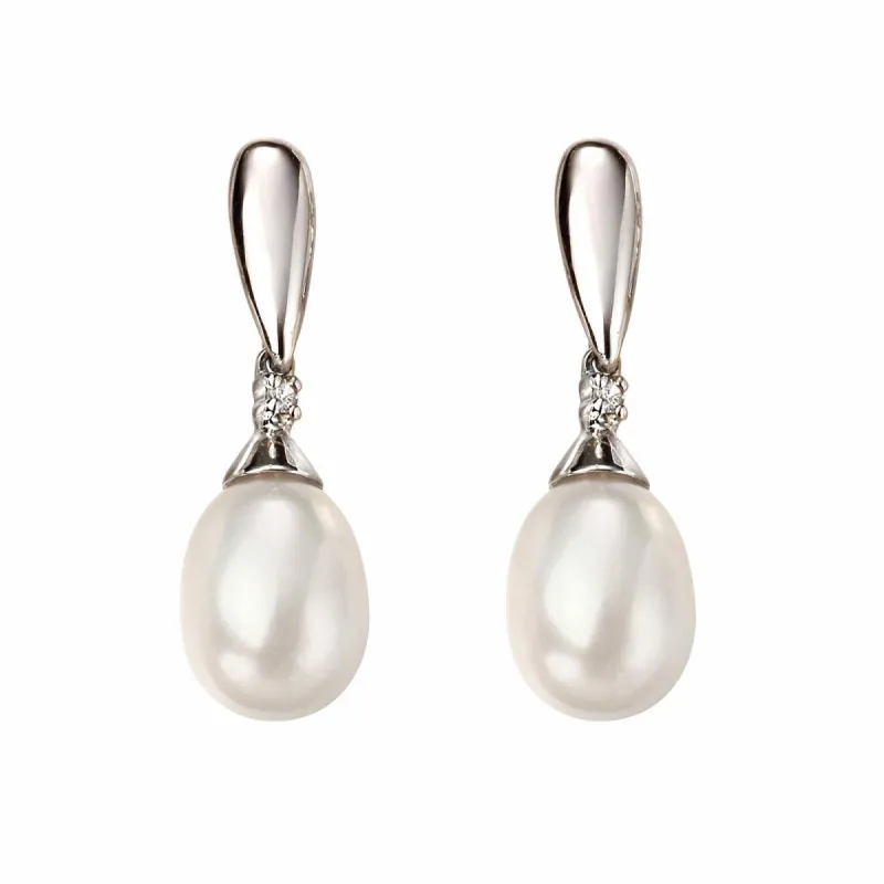 Elements Gold GE2075W Freshwater Pearl and Diamond Drop Earrings sold by H.S. Johnson