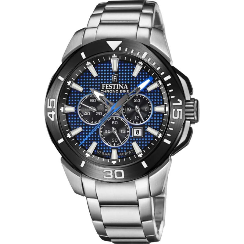 Festina F20641/2 Men's Blue Chrono Bike Steel Bracelet Wristwatch sold by H.S. Johnson