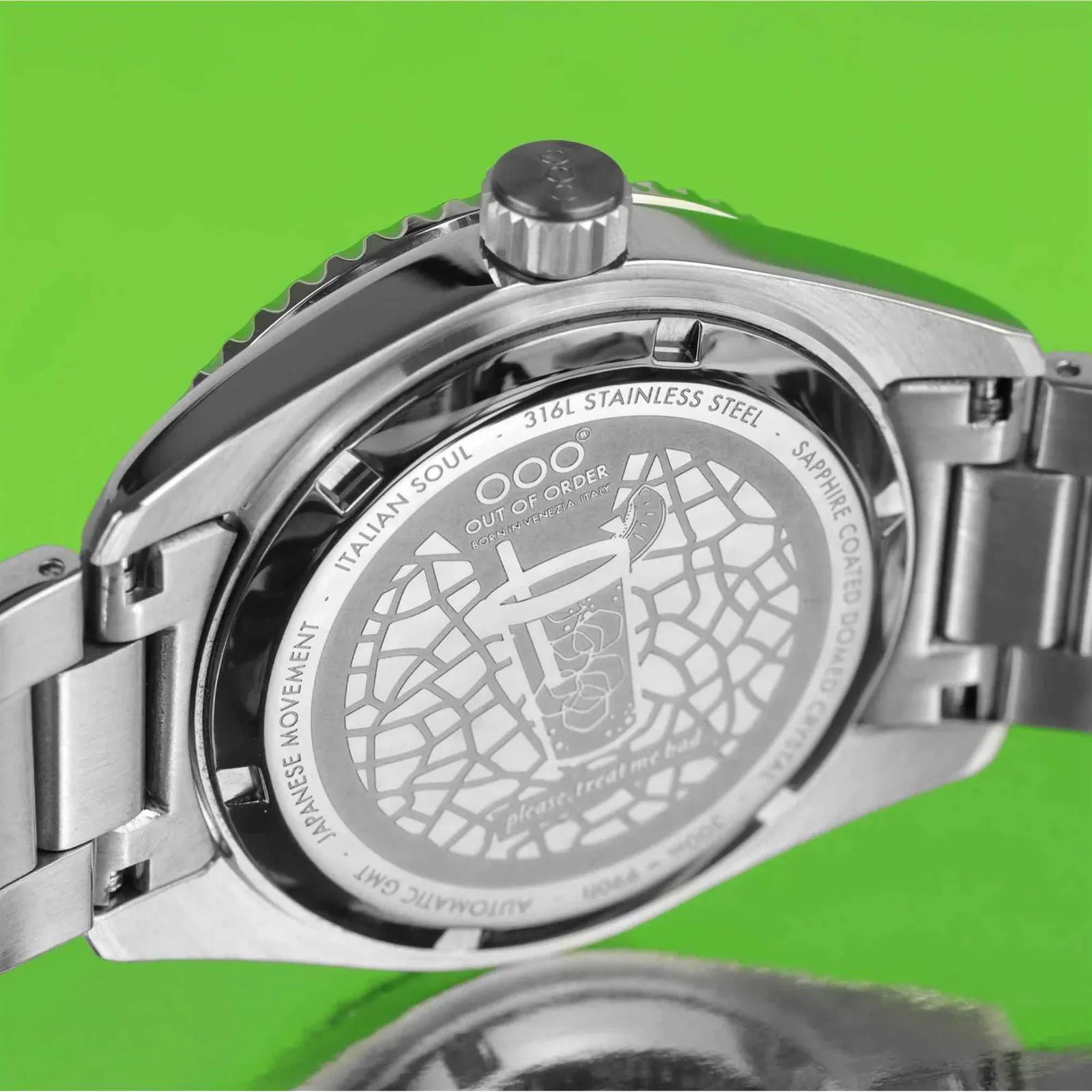 Out Of Order 001-25.MI.BAND.SS Men's Midori Auto GMT Ultra Brushed Watch sold by H.S. Johnson product image thumbnail 5