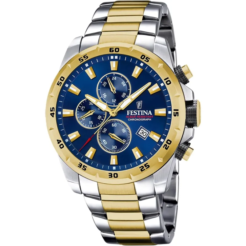 Festina F20562/2 Men's Blue Dial Two Tone Steel Bracelet Wristwatch sold by H.S. Johnson