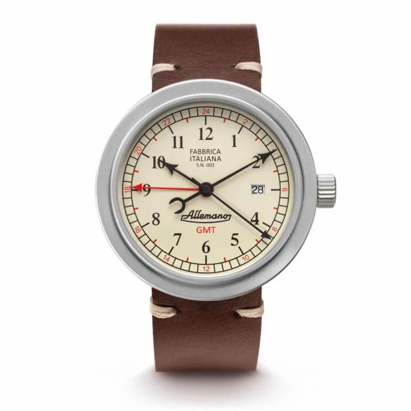 Allemano GMT-A 1919-SP-S-W-M GMT Antique White Dial Wristwatch made by H.S. Johnson