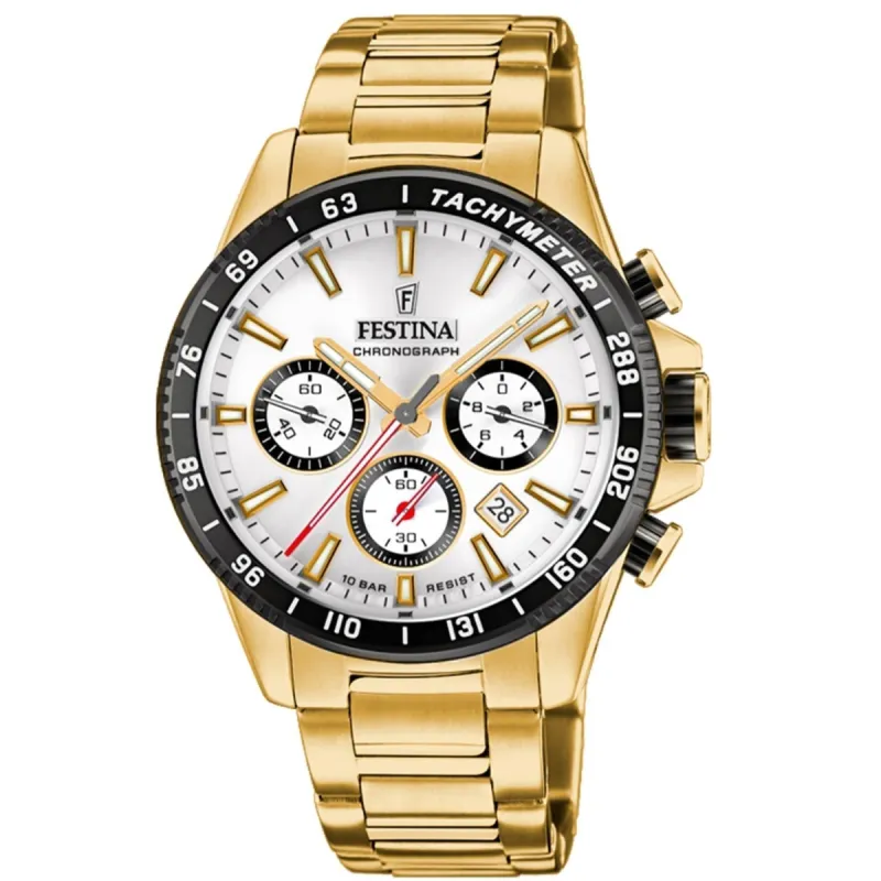 Festina F20634/1 Men's White Dial Gold Tone Case Chronograph Wristwatch sold by H.S. Johnson