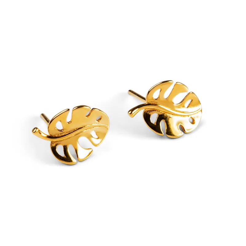 Split Leaf Palm Stud Earrings in Silver with 24ct Gold sold by Henryka