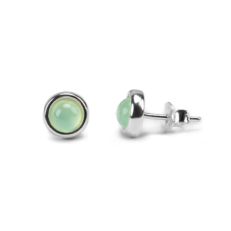 Small Round Stud Earrings in Silver and Prehnite sold by Henryka