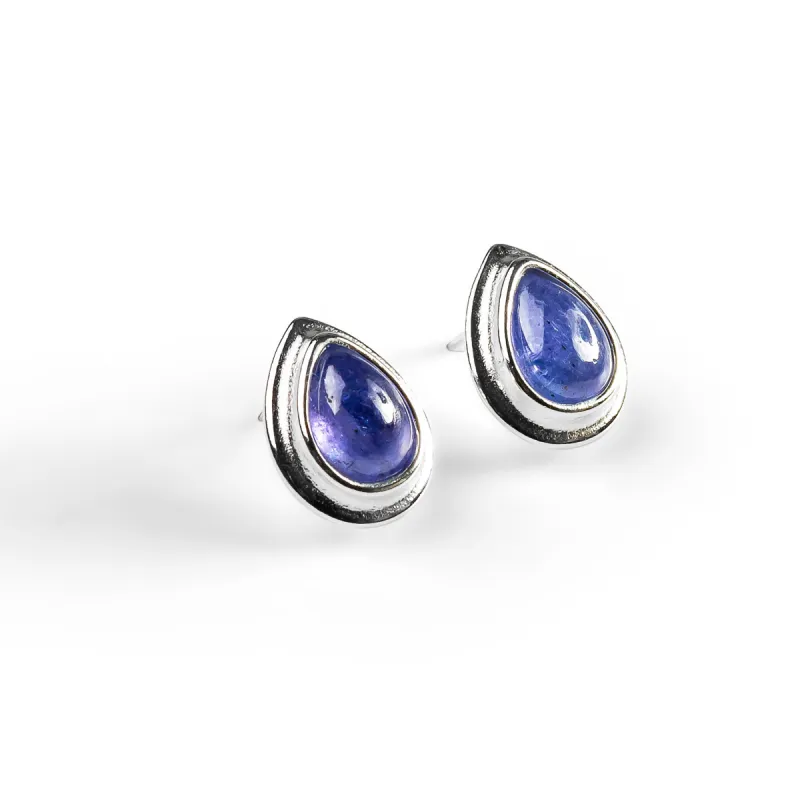 Classic Teardrop Stud Earrings in Silver and Tanzanite sold by Henryka