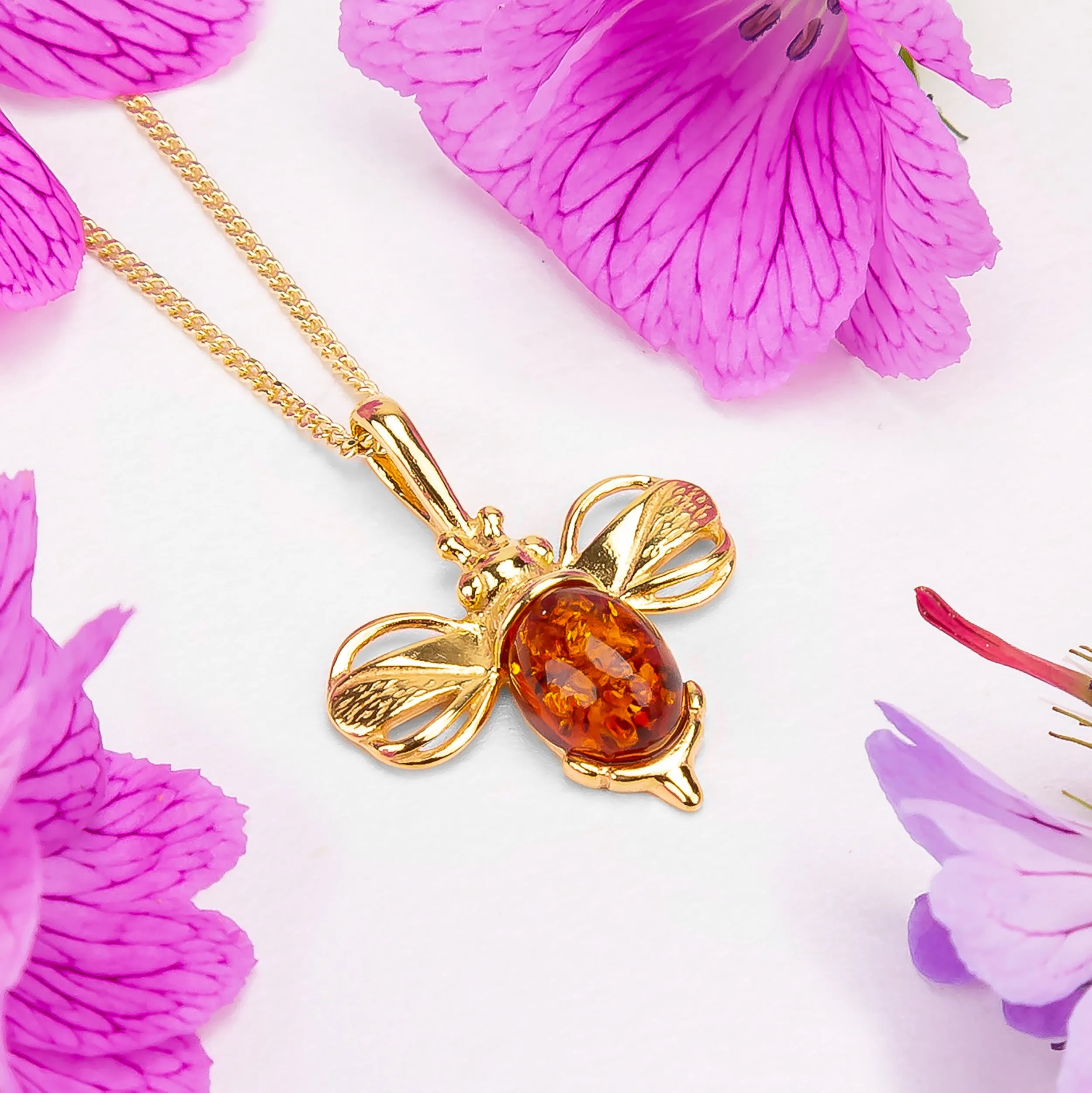 Miniature Bumble Bee Necklace in Silver with 24ct Gold & Amber sold by Henryka product image thumbnail 4