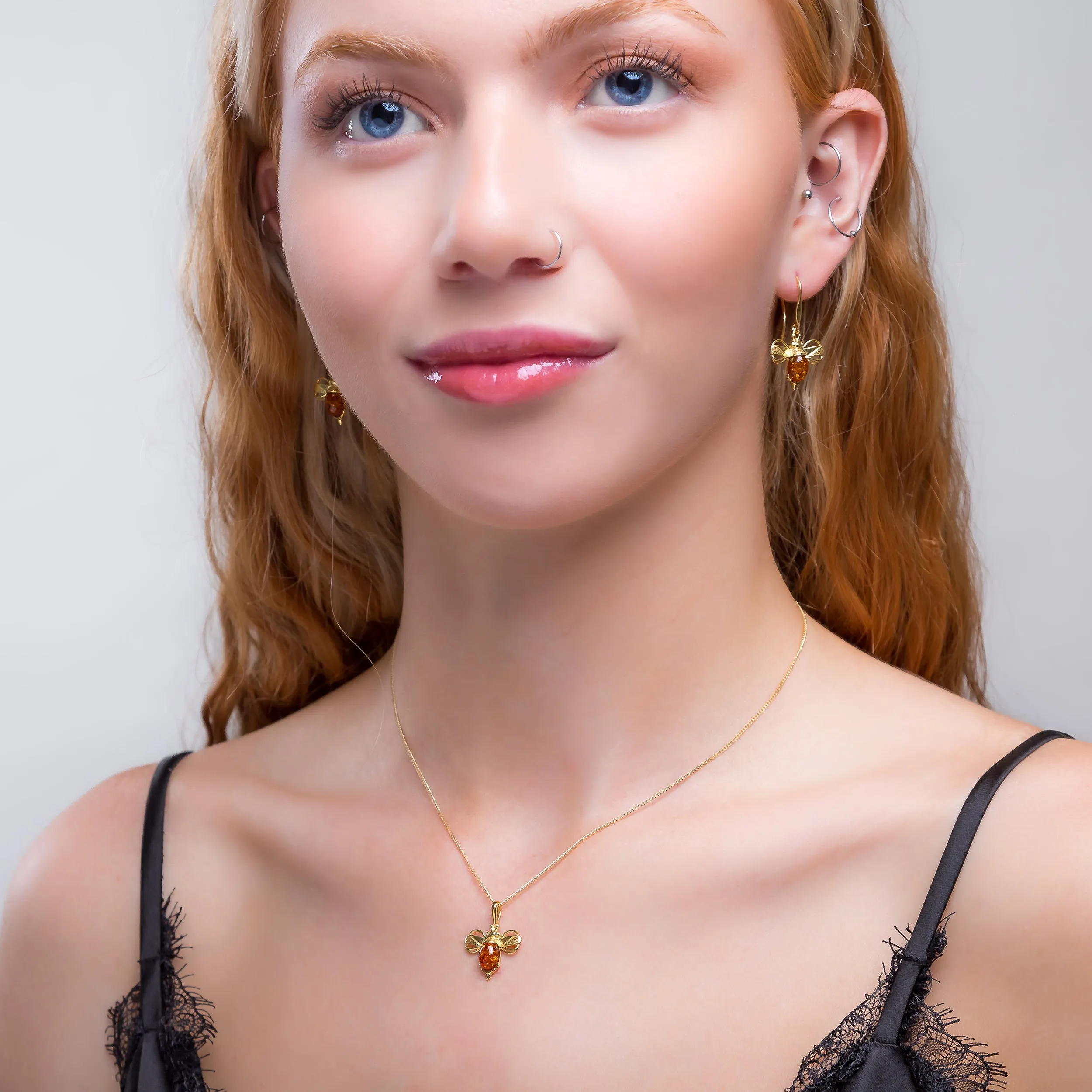 Miniature Bumble Bee Necklace in Silver with 24ct Gold & Amber sold by Henryka product image thumbnail 3