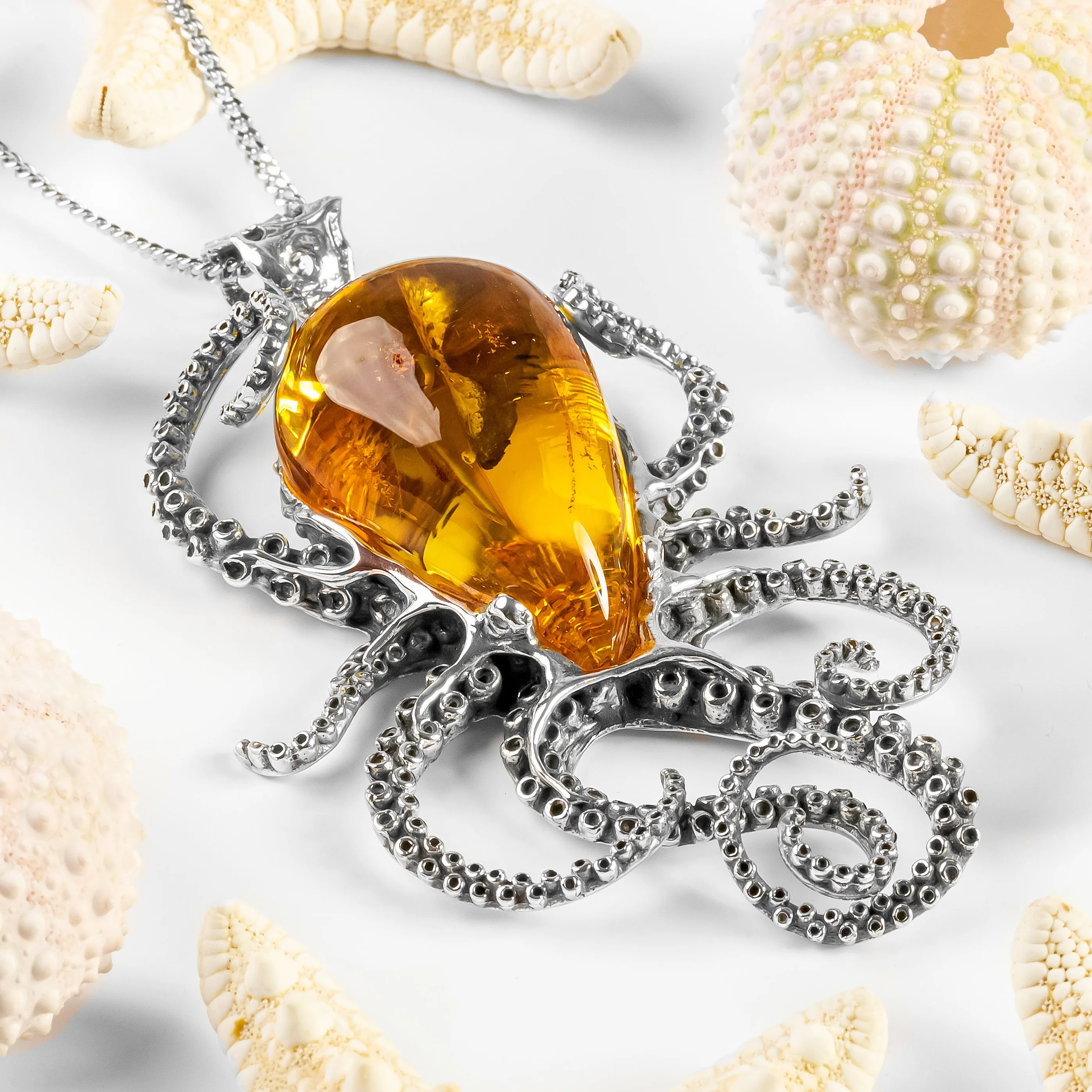Striking Large Octopus Necklace in Silver and Amber sold by Henryka product image thumbnail 4