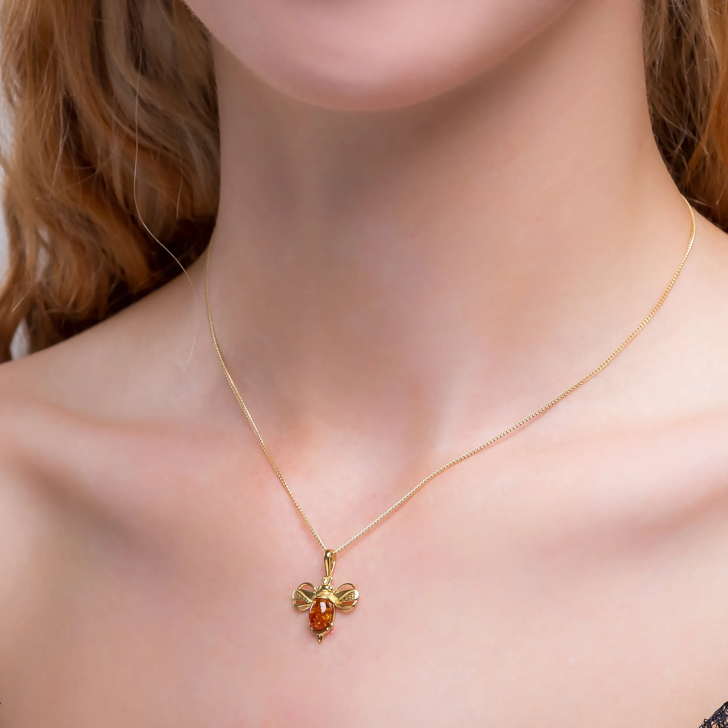 Miniature Bumble Bee Necklace in Silver with 24ct Gold & Amber sold by Henryka product image thumbnail 2
