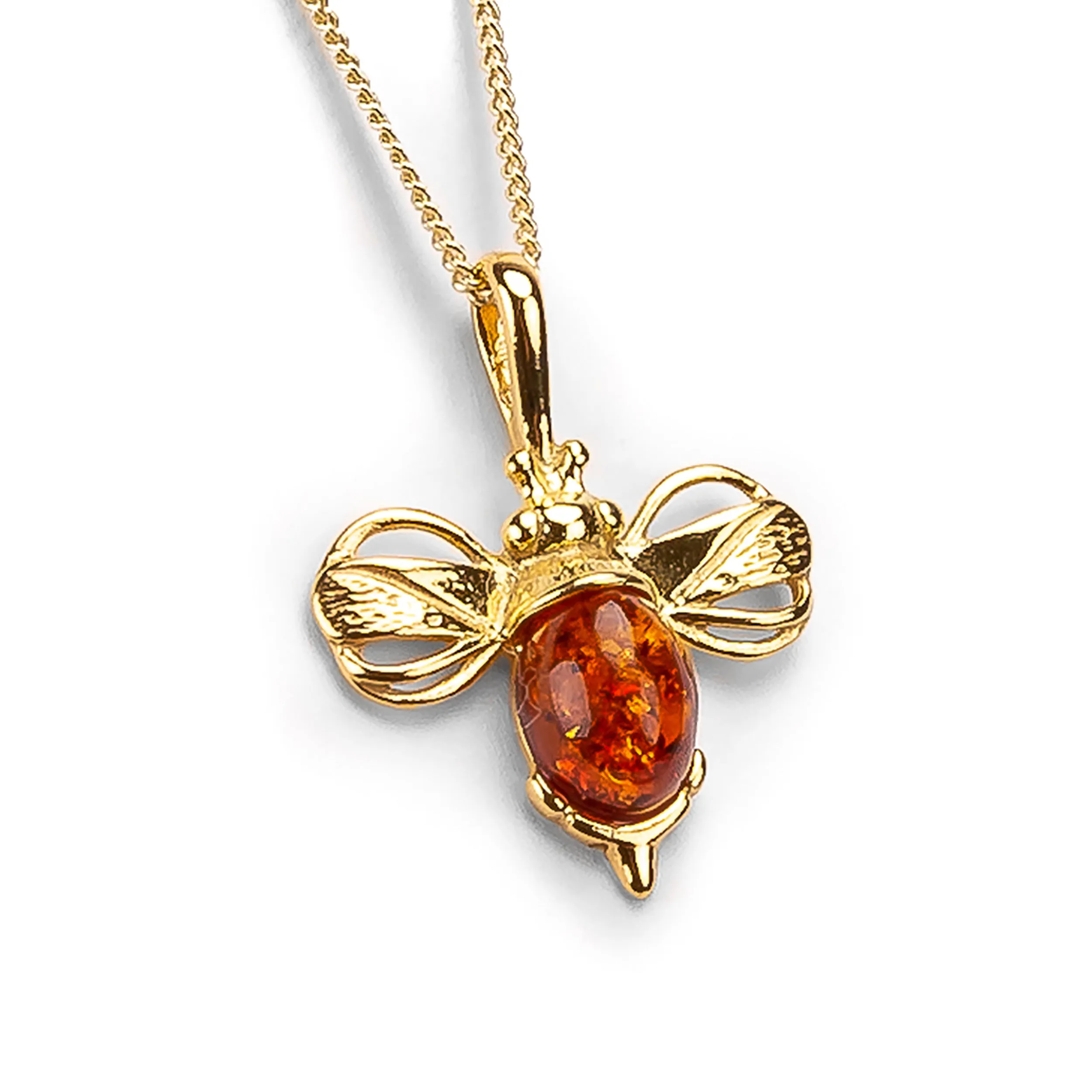 Miniature Bumble Bee Necklace in Silver with 24ct Gold & Amber sold by Henryka