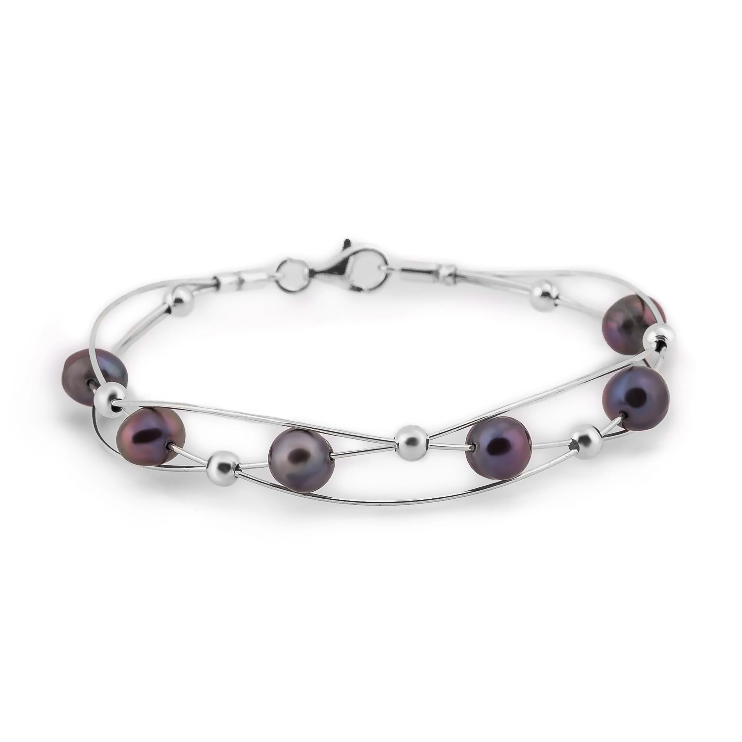 Weaved Bangle in Silver and Black Pearl sold by Henryka