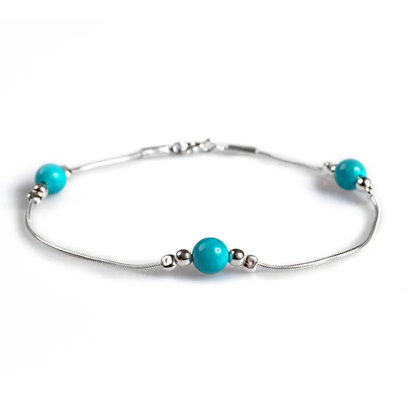Bead Bracelet in Silver and Turquoise sold by Henryka